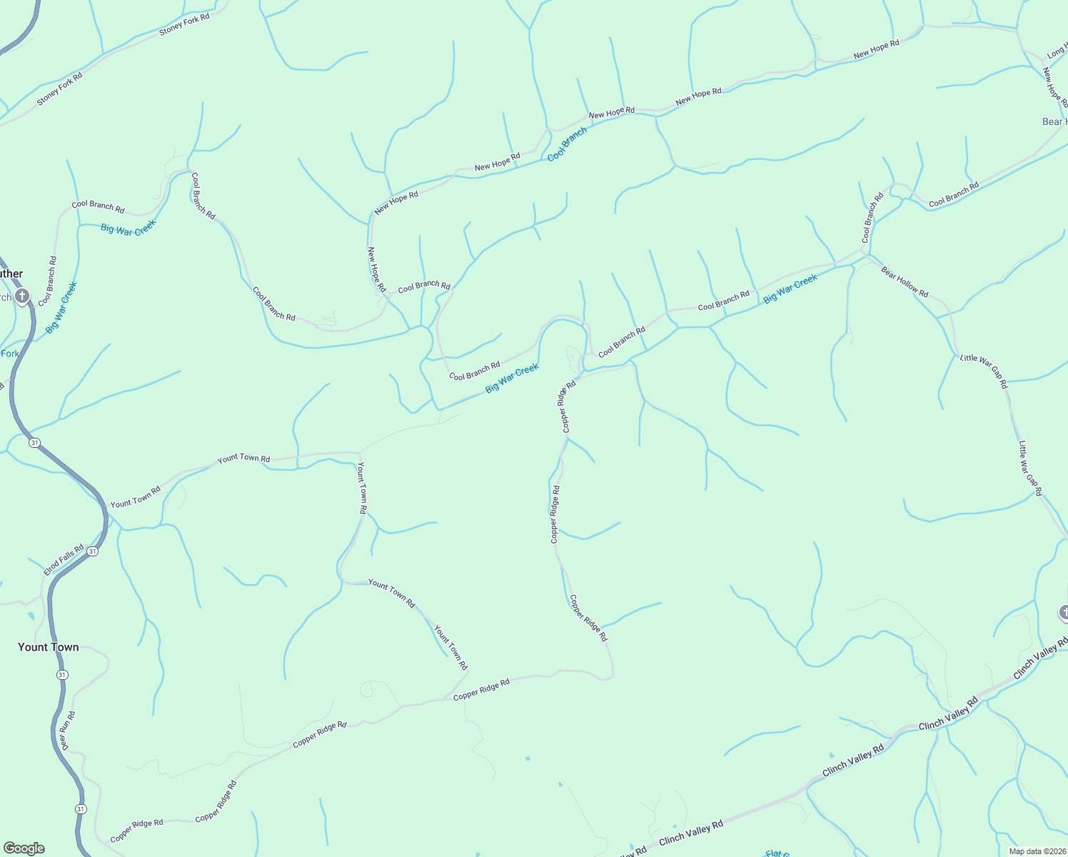 map of restaurants, bars, coffee shops, grocery stores, and more near 2918 Copper Ridge Road in Sneedville