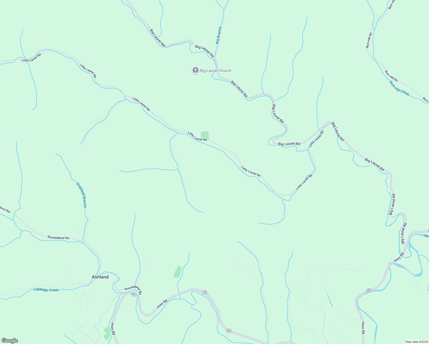 map of restaurants, bars, coffee shops, grocery stores, and more near 1455 Little Laurel Road in Creston