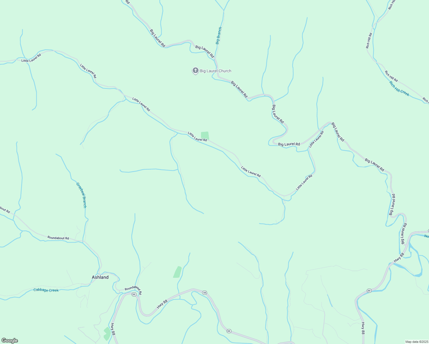 map of restaurants, bars, coffee shops, grocery stores, and more near 1455 Little Laurel Road in Creston