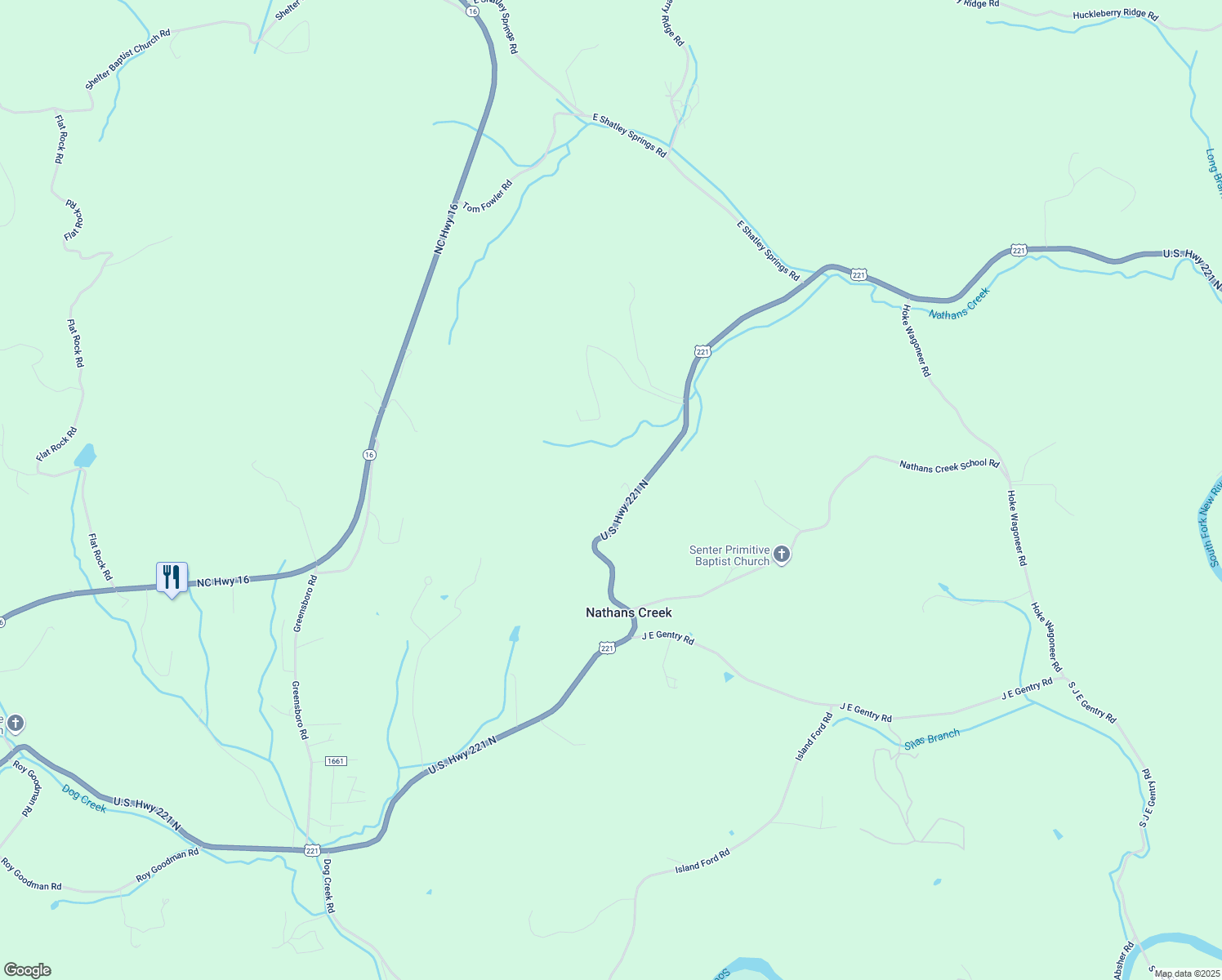 map of restaurants, bars, coffee shops, grocery stores, and more near Farm Road in Ashe County