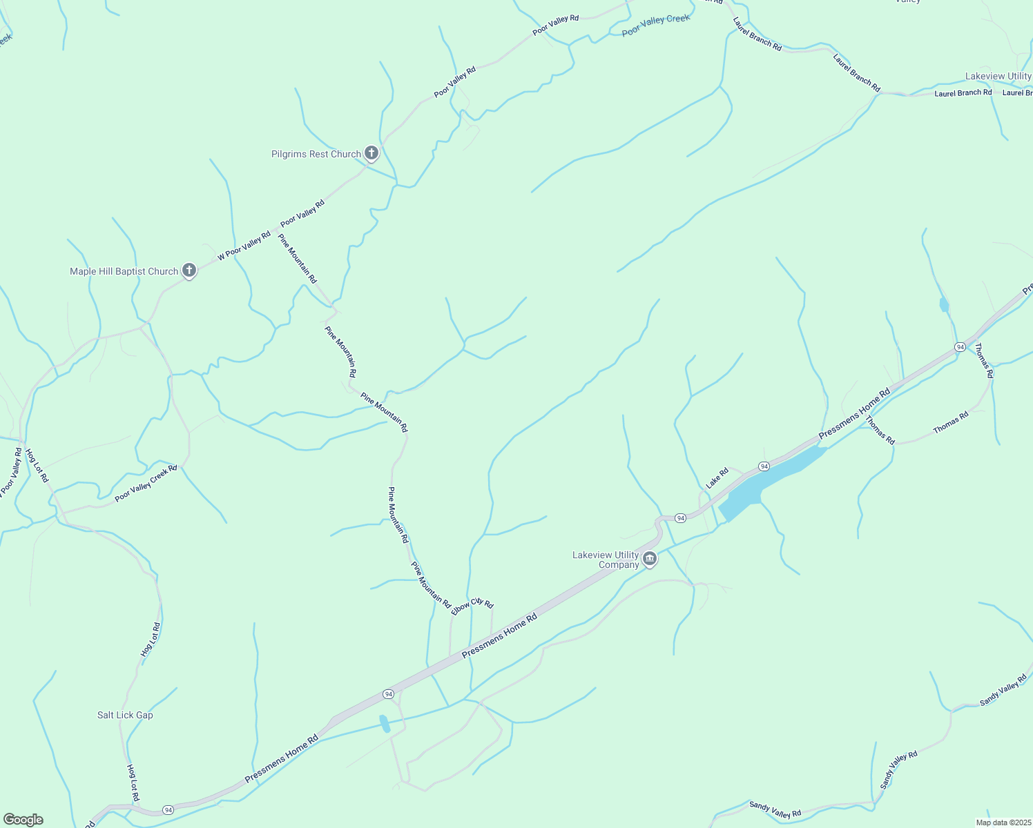 map of restaurants, bars, coffee shops, grocery stores, and more near Pine Mountain Road in Rogersville