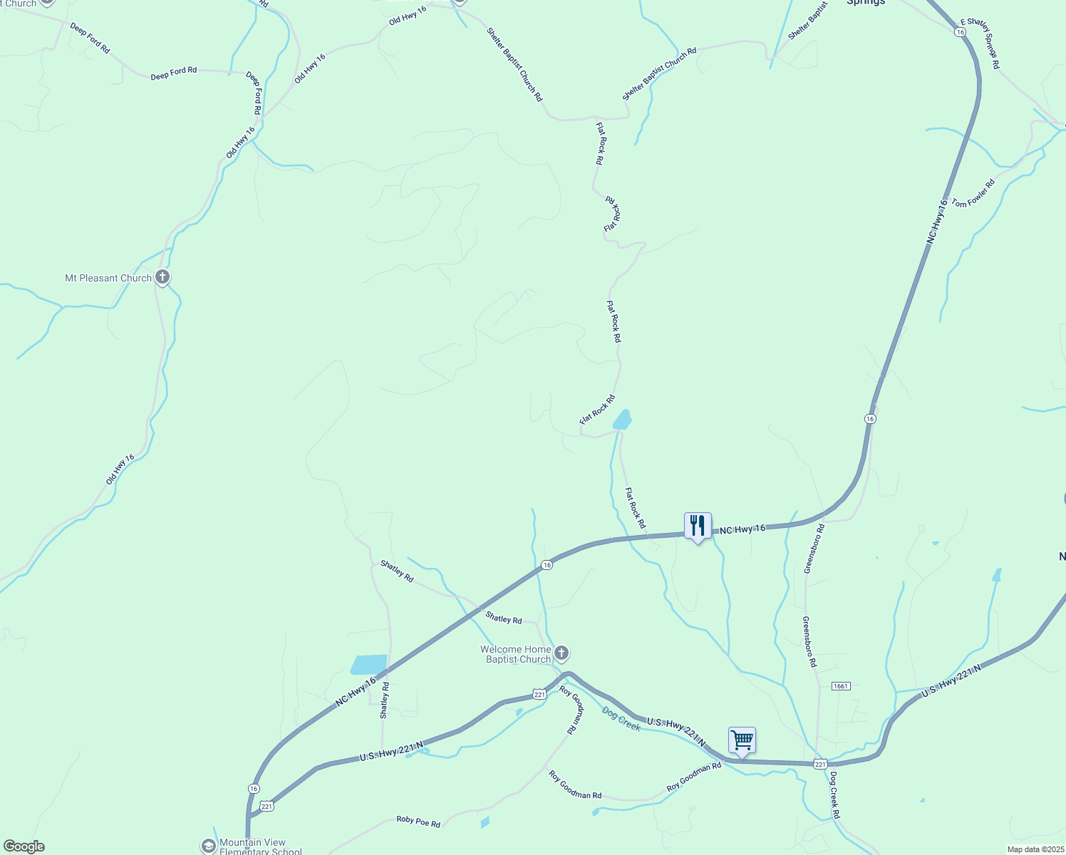 map of restaurants, bars, coffee shops, grocery stores, and more near 333 Flat Rock Acres Road in Crumpler