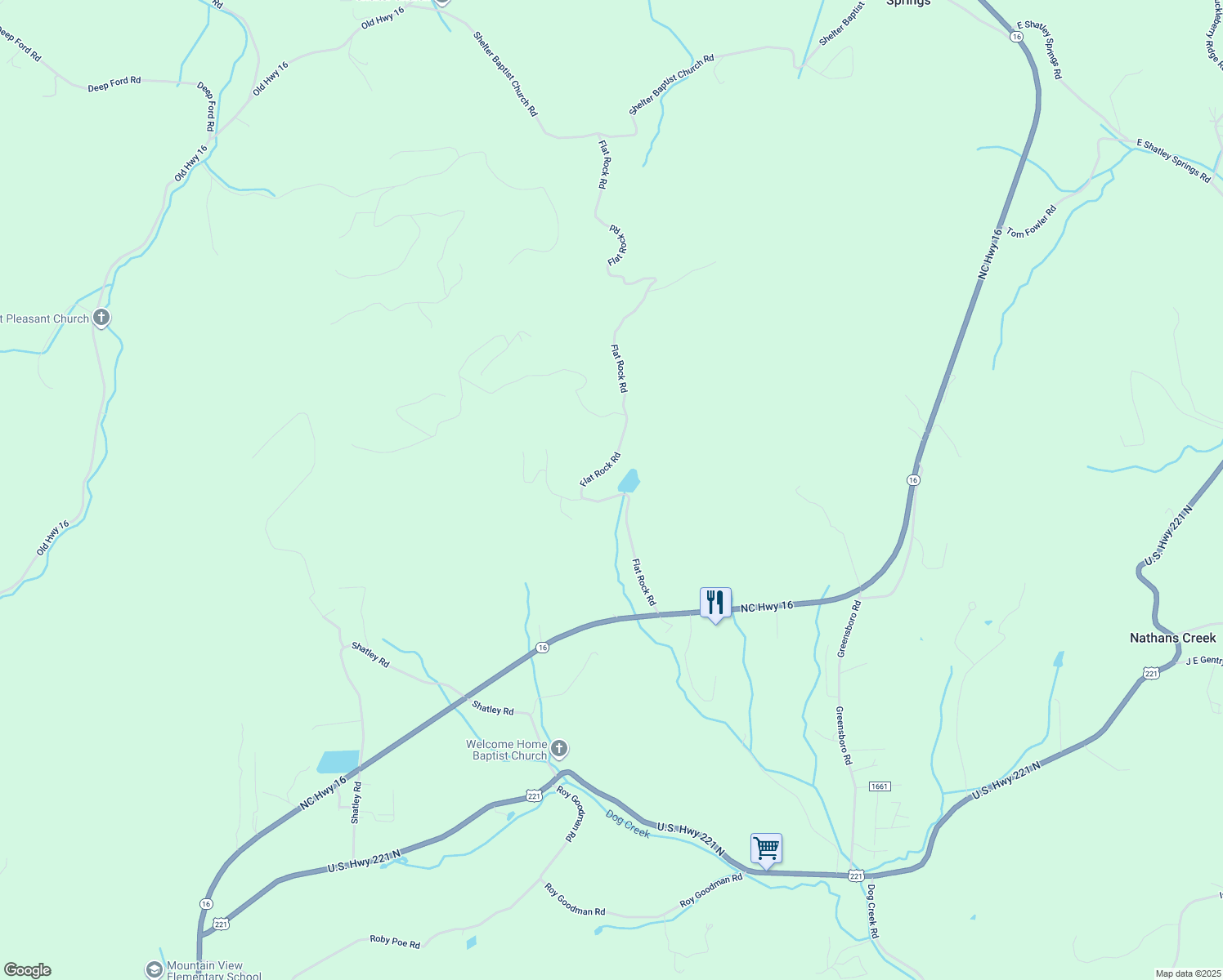 map of restaurants, bars, coffee shops, grocery stores, and more near 560 Flat Rock Road in Crumpler