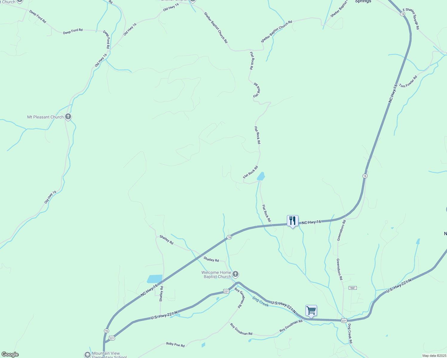 map of restaurants, bars, coffee shops, grocery stores, and more near 333 Flat Rock Acres Road in Crumpler