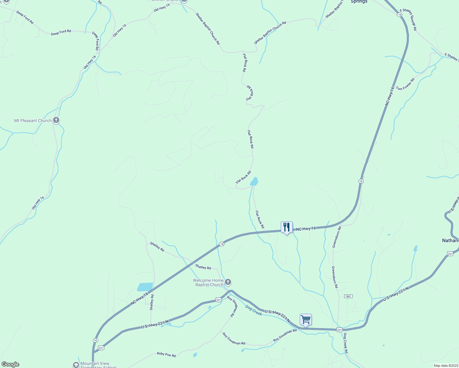 map of restaurants, bars, coffee shops, grocery stores, and more near 200 Flat Rock Acres Road in Crumpler