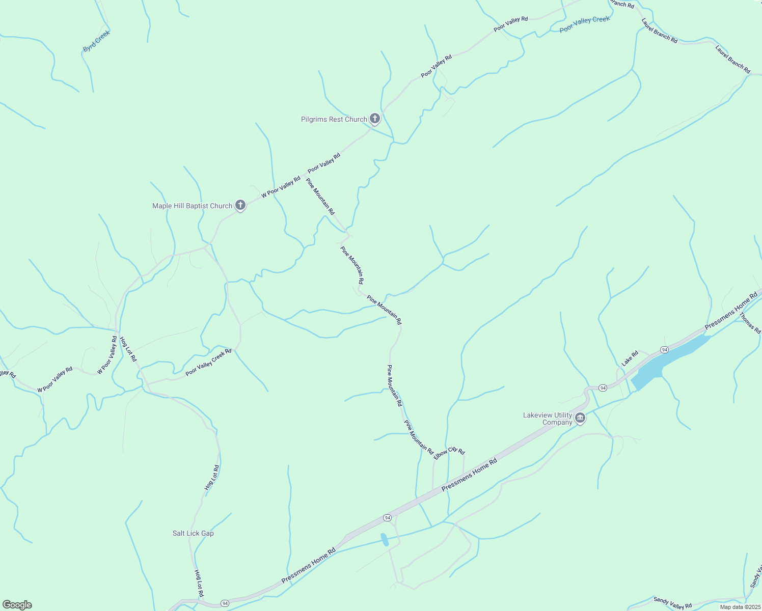 map of restaurants, bars, coffee shops, grocery stores, and more near Pine Mountain Road in Rogersville
