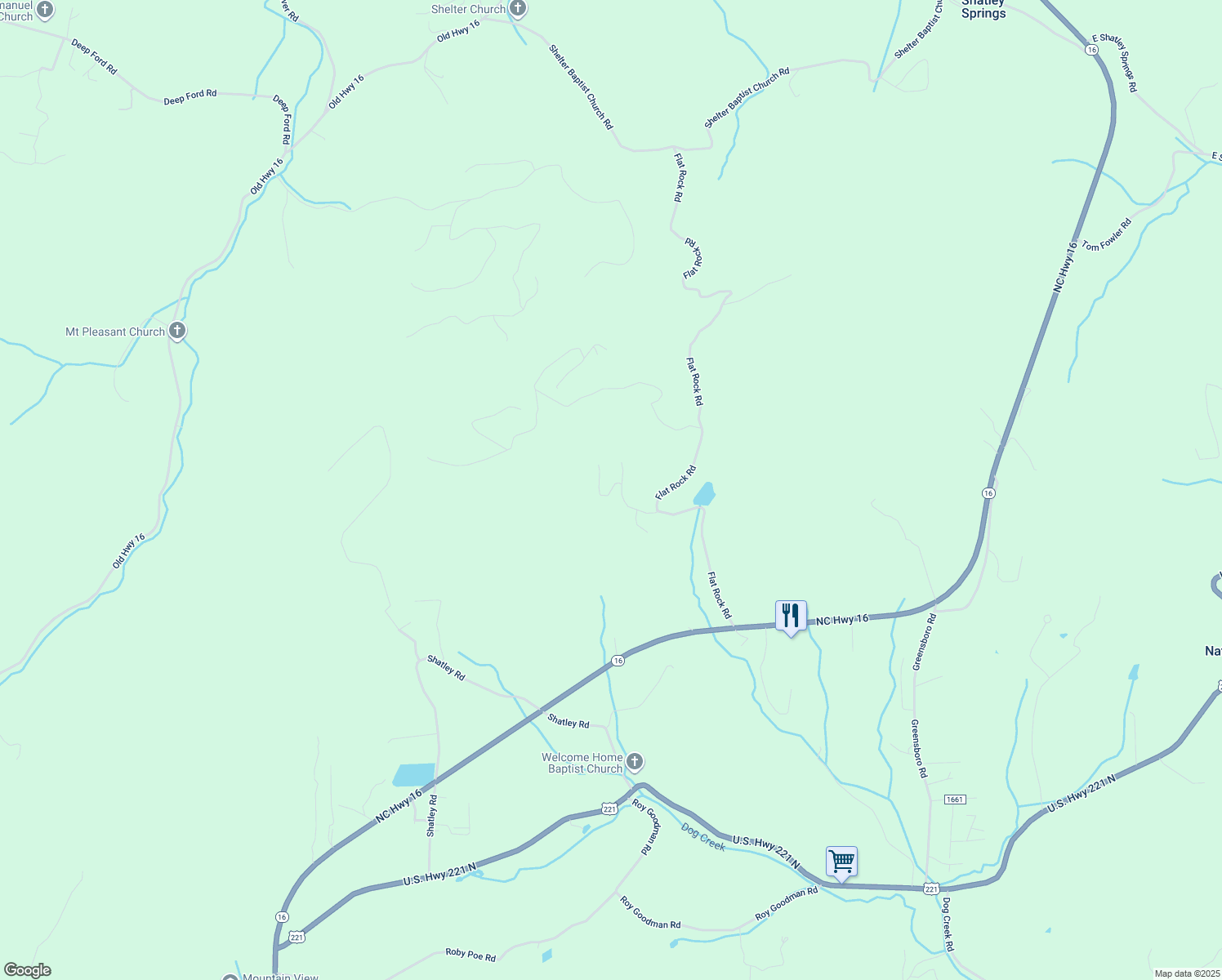 map of restaurants, bars, coffee shops, grocery stores, and more near 315 Flat Rock Acres Road in Crumpler