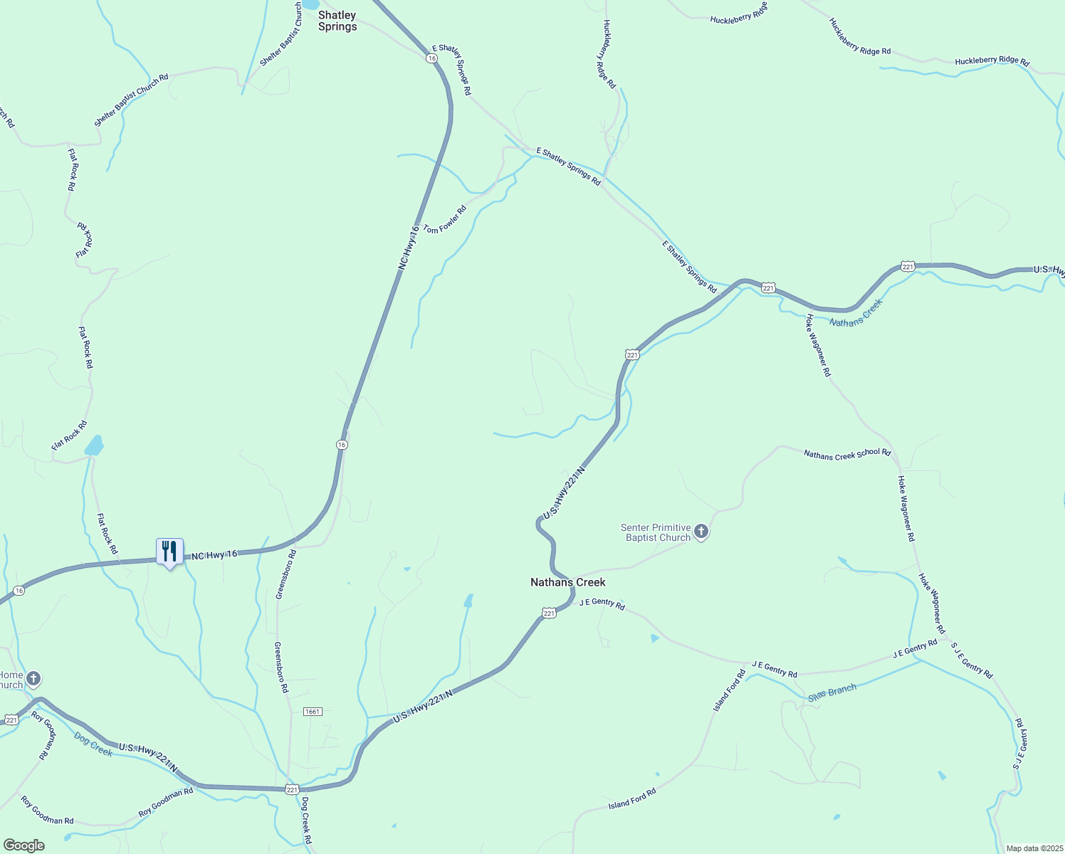 map of restaurants, bars, coffee shops, grocery stores, and more near 176 Absher Farm Road in Crumpler