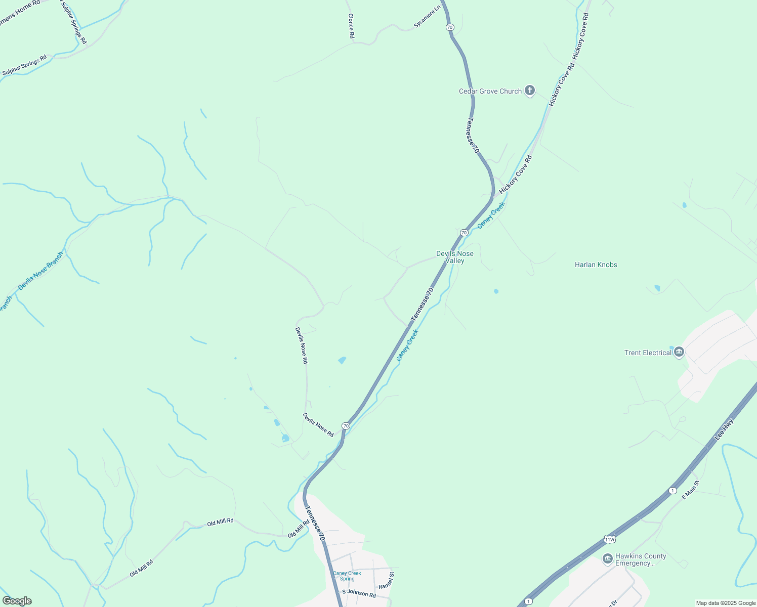 map of restaurants, bars, coffee shops, grocery stores, and more near 139 Willard Lawson Road in Rogersville