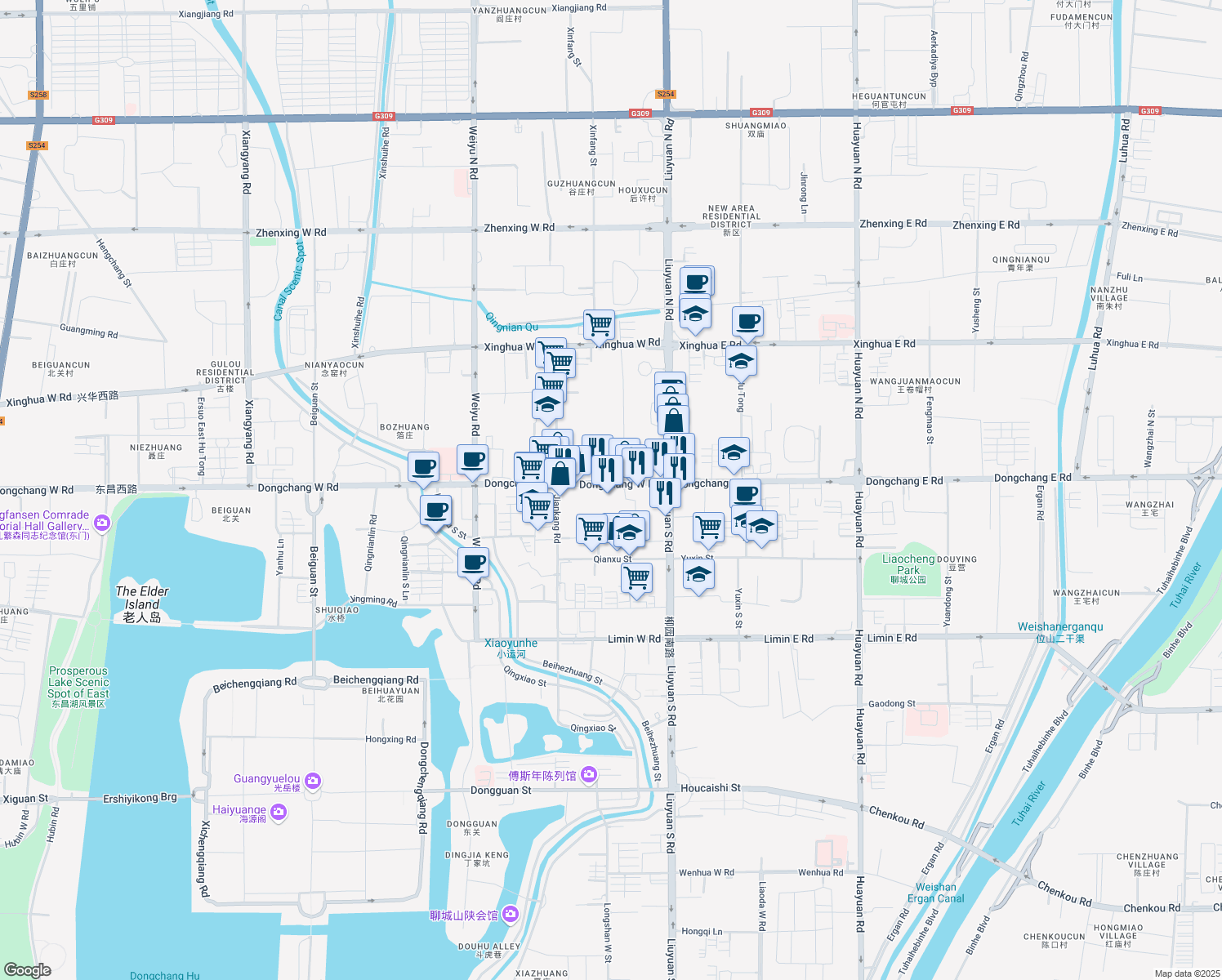 map of restaurants, bars, coffee shops, grocery stores, and more near 12 Dong Chang Xi Lu in Liaocheng Shi