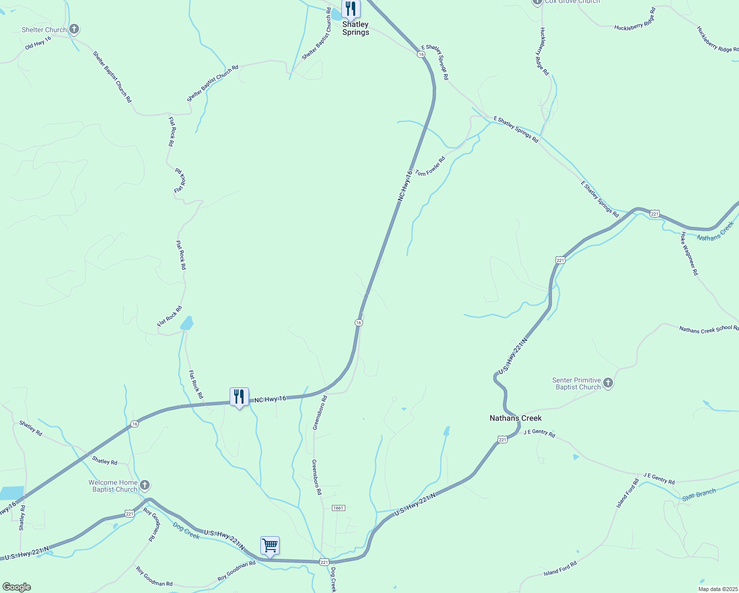 map of restaurants, bars, coffee shops, grocery stores, and more near 226 Old Ridge Road in Crumpler