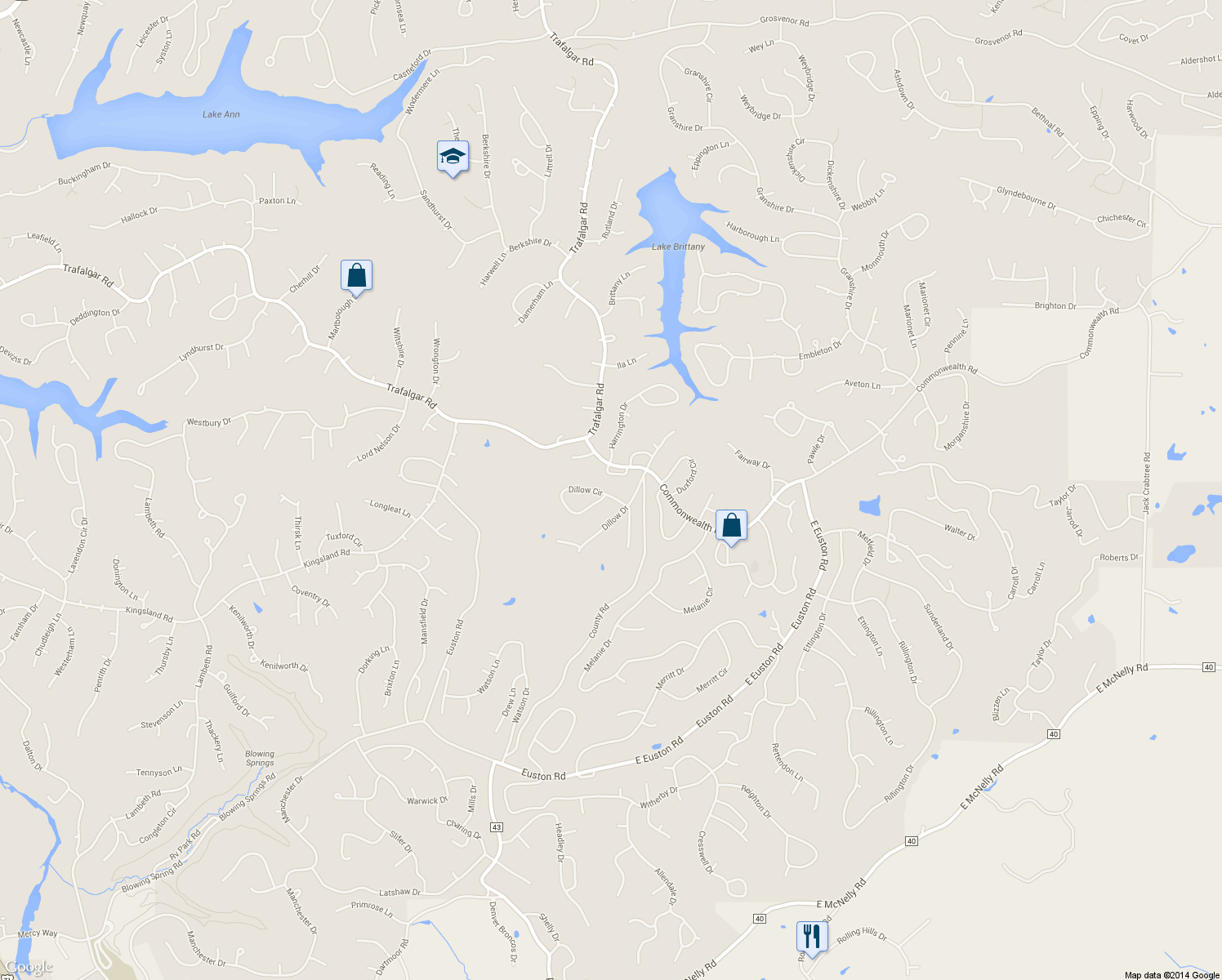 map of restaurants, bars, coffee shops, grocery stores, and more near 4 Dillow Circle in Bella Vista