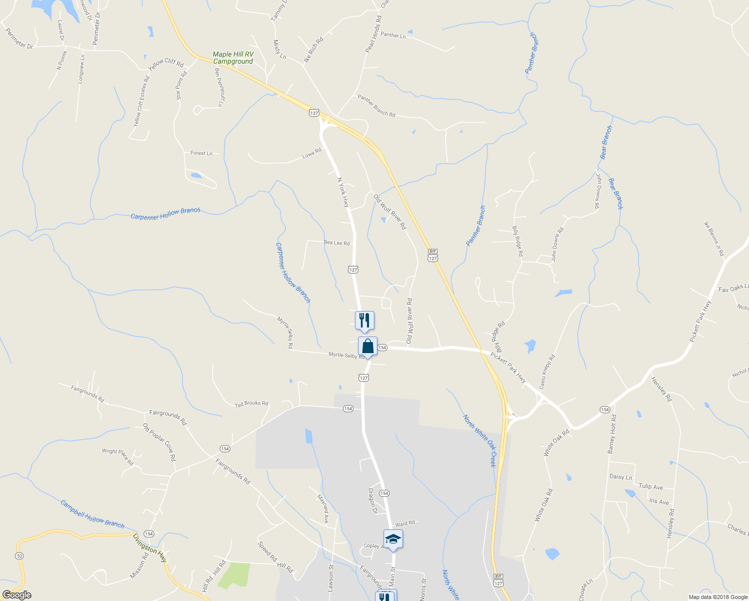 map of restaurants, bars, coffee shops, grocery stores, and more near 1014 Roysden Road in Jamestown