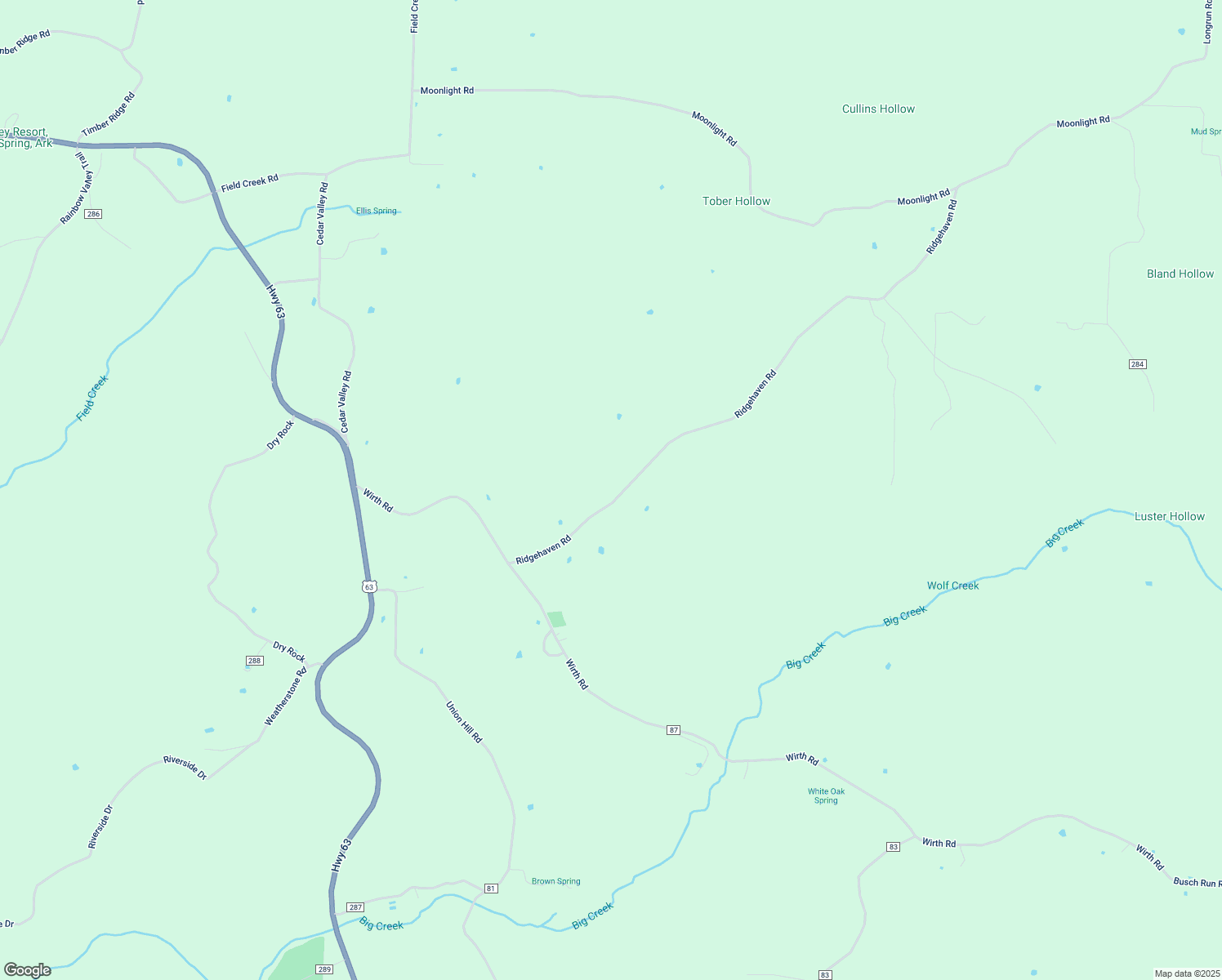 map of restaurants, bars, coffee shops, grocery stores, and more near Ridge Haven Road in Mammoth Spring