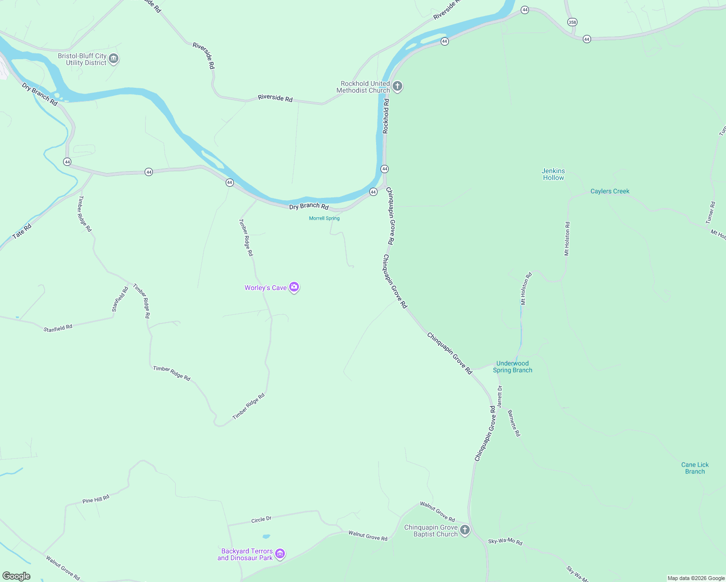 map of restaurants, bars, coffee shops, grocery stores, and more near 1362 Dry Branch Road in Bluff City