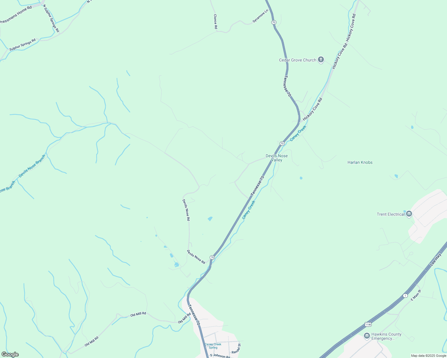 map of restaurants, bars, coffee shops, grocery stores, and more near 139 Willard Lawson Road in Rogersville