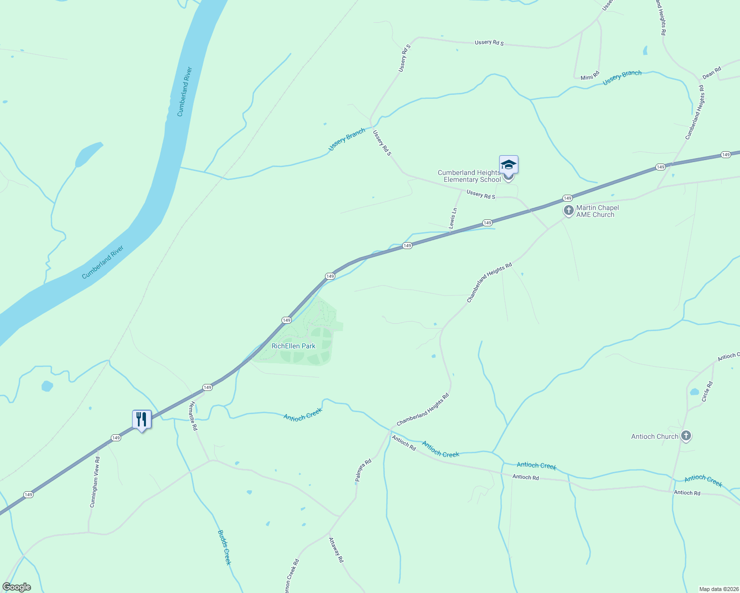 map of restaurants, bars, coffee shops, grocery stores, and more near 1318 Hutcheson Lane in Clarksville