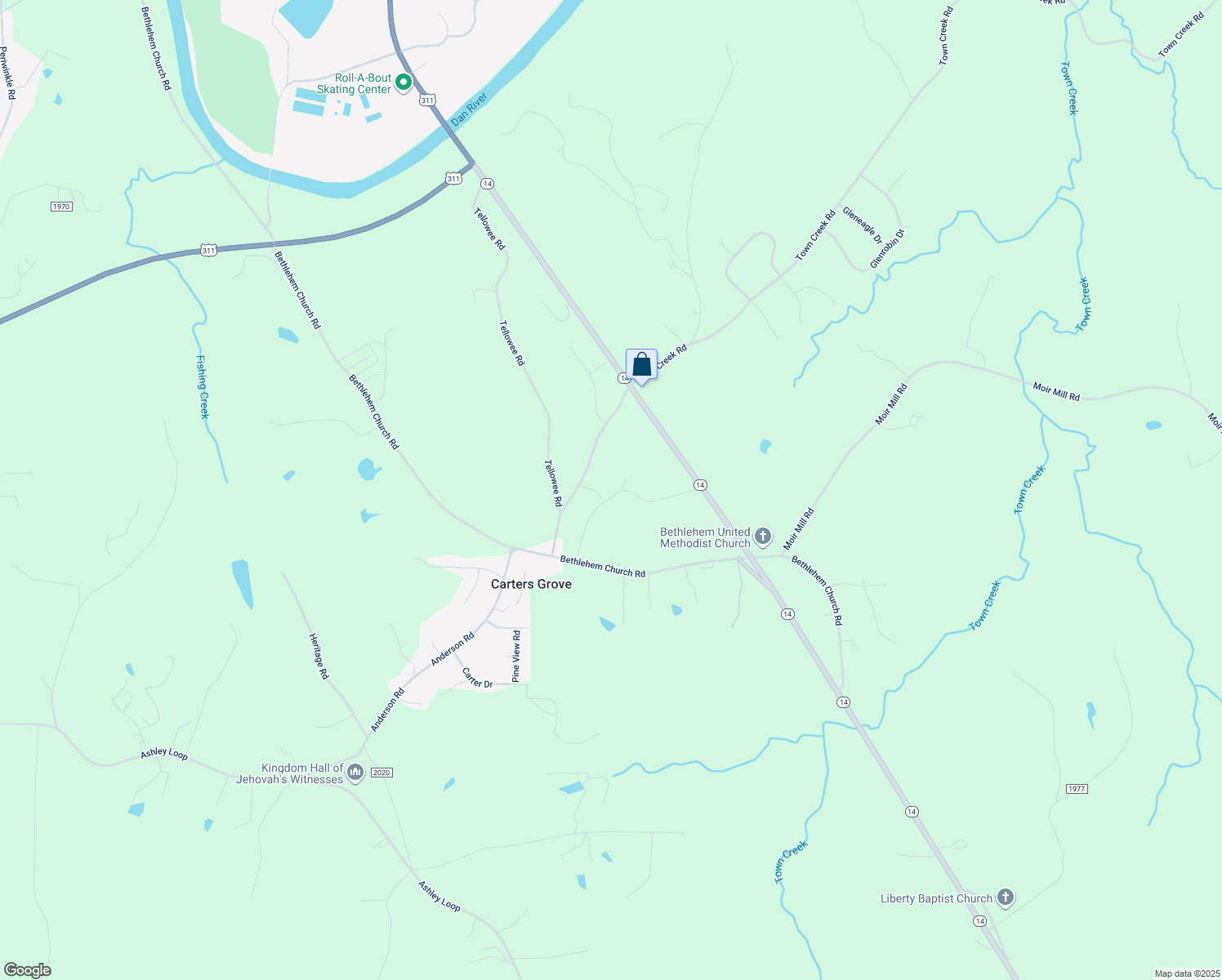 map of restaurants, bars, coffee shops, grocery stores, and more near 220 Jarrell Farm Road in Reidsville