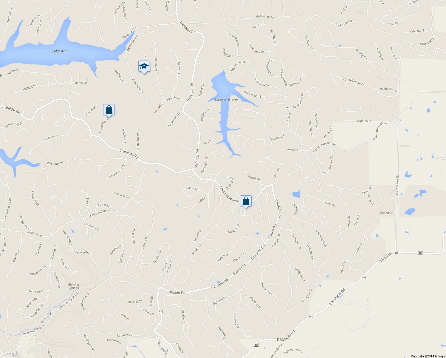 map of restaurants, bars, coffee shops, grocery stores, and more near 5 Duxford Cir in Bella Vista