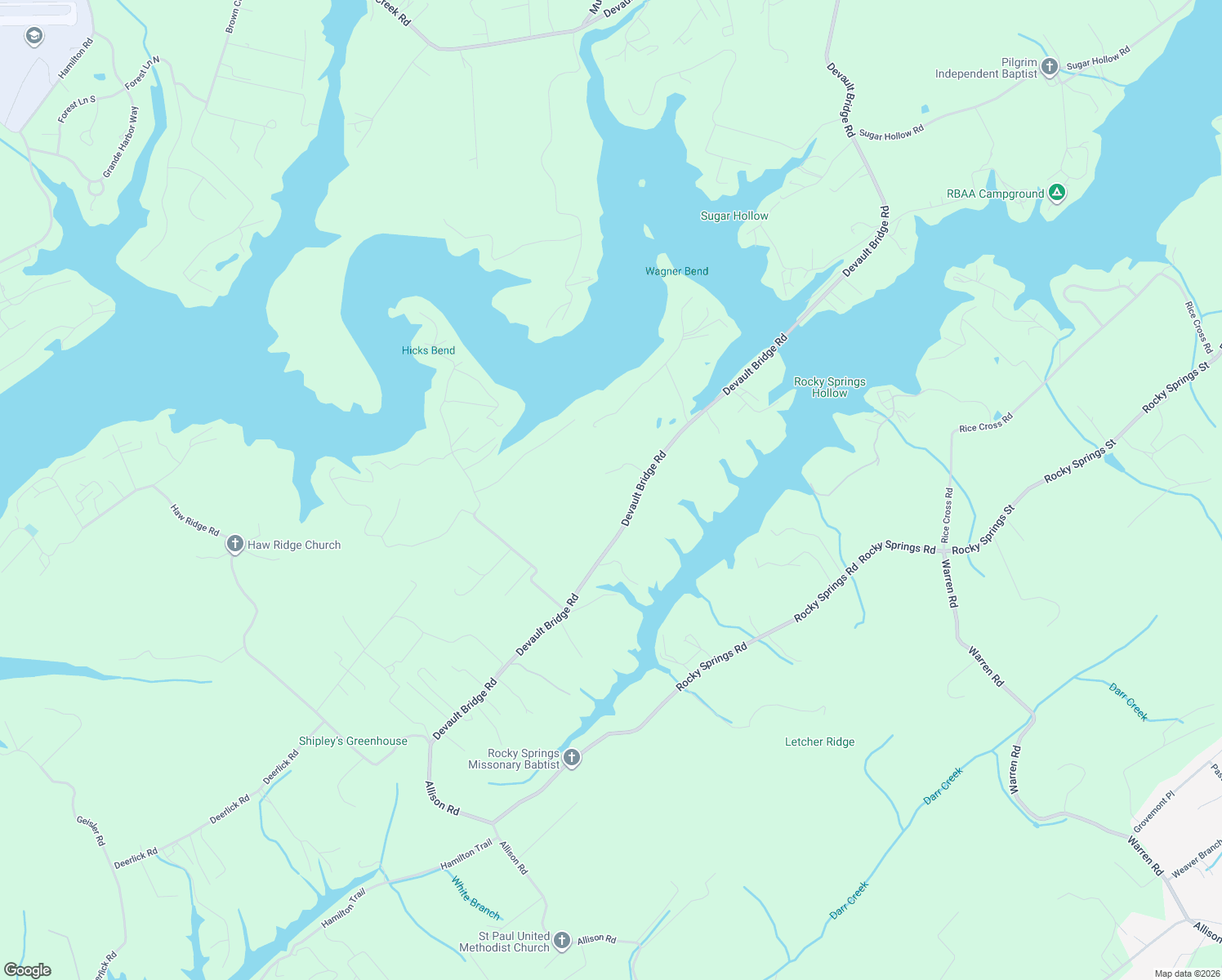 map of restaurants, bars, coffee shops, grocery stores, and more near 2498 Devault Bridge Road in Piney Flats