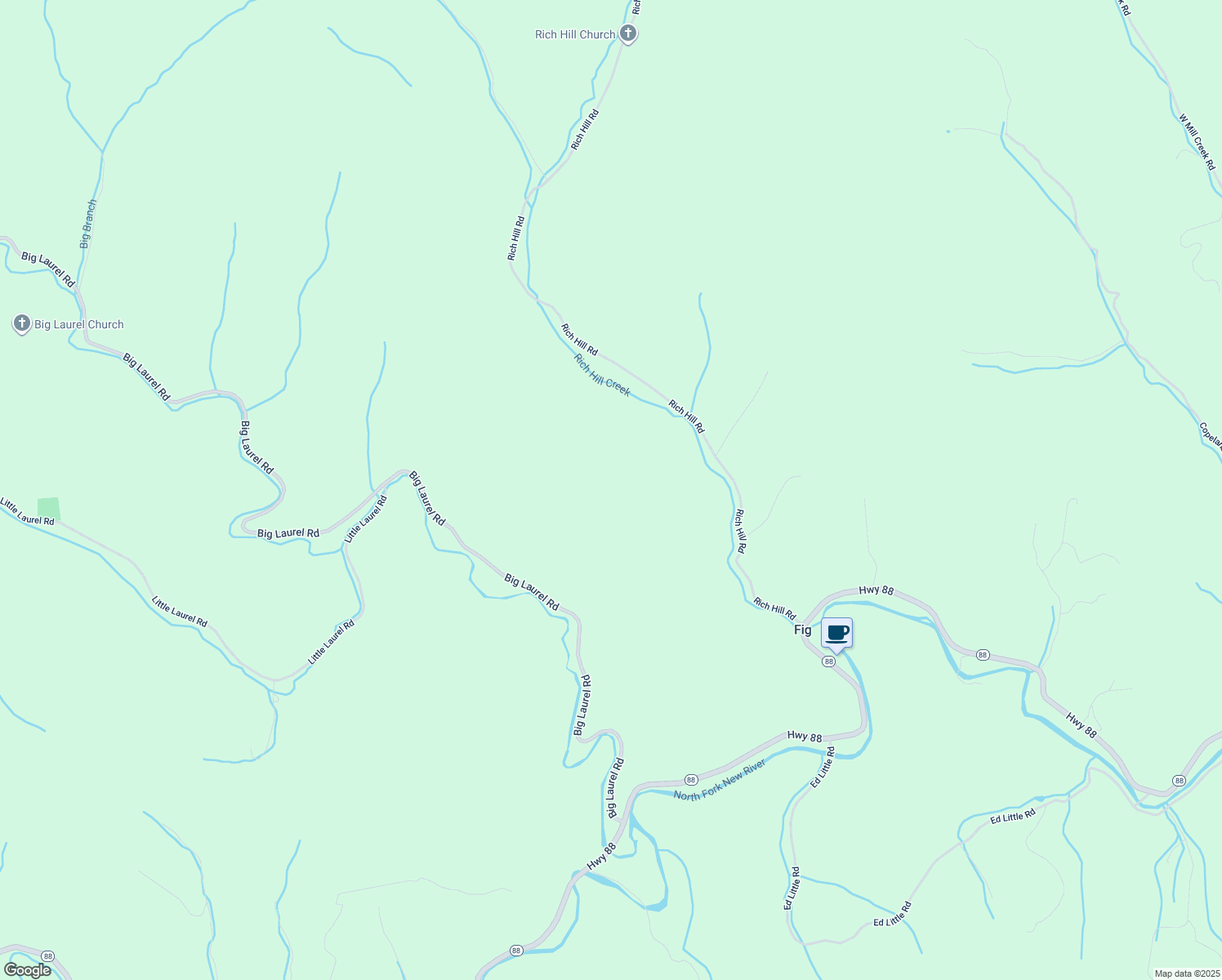 map of restaurants, bars, coffee shops, grocery stores, and more near 676 Big Laurel Road in Creston