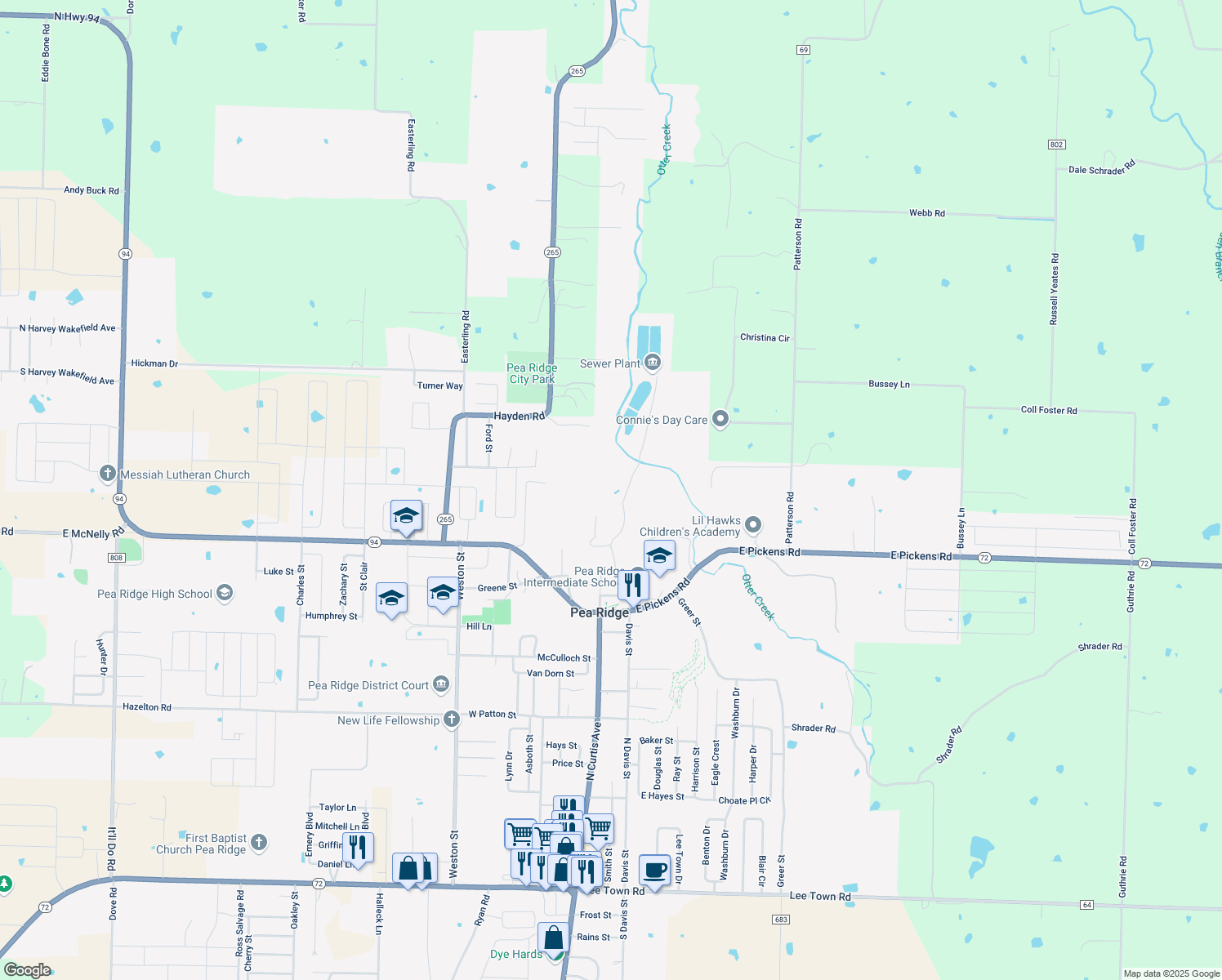 map of restaurants, bars, coffee shops, grocery stores, and more near 1901 Clark St in Pea Ridge