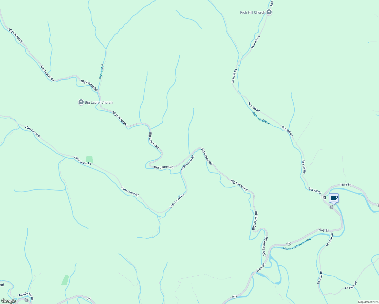 map of restaurants, bars, coffee shops, grocery stores, and more near 1616 Big Laurel Road in Creston