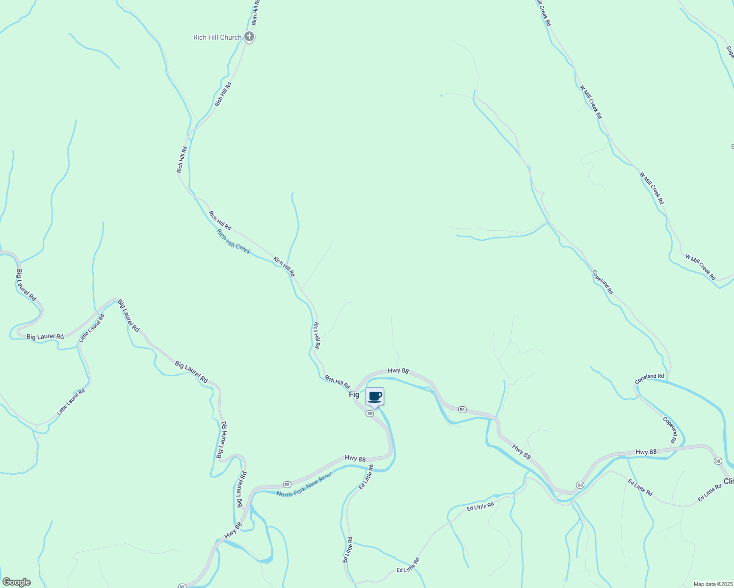 map of restaurants, bars, coffee shops, grocery stores, and more near 446 Rich Hill Road in Creston