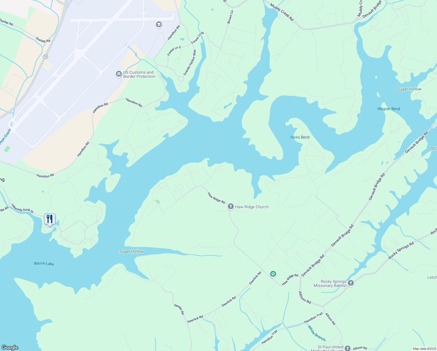 map of restaurants, bars, coffee shops, grocery stores, and more near 374 Haw Ridge Dock Road in Piney Flats