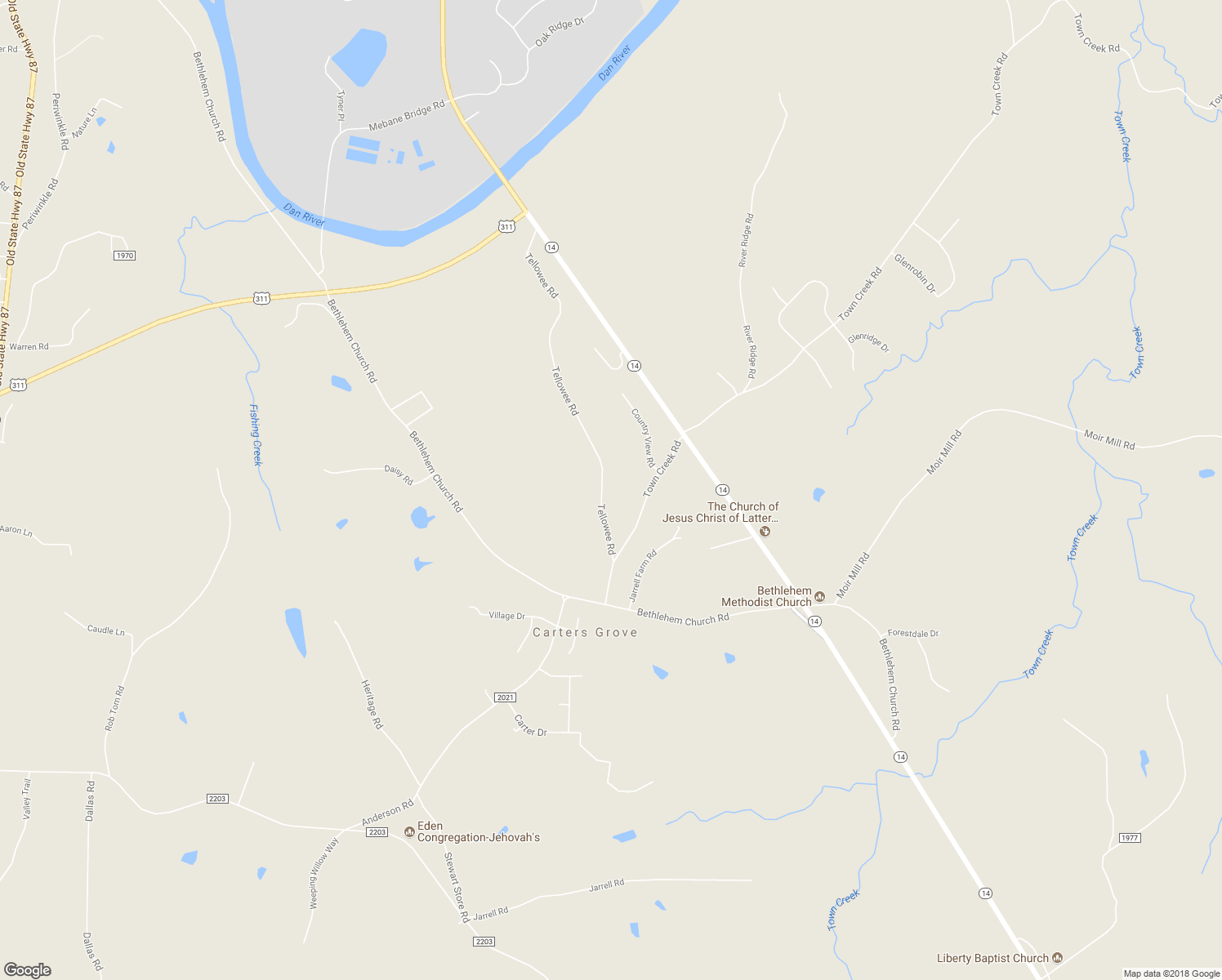 map of restaurants, bars, coffee shops, grocery stores, and more near 1370 Tellowee Road in Eden