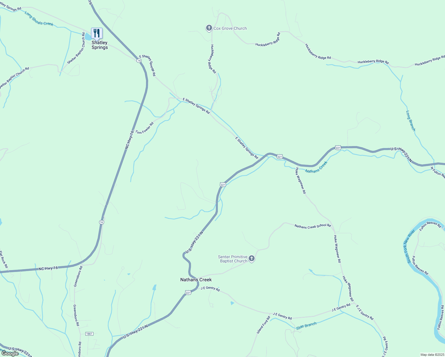 map of restaurants, bars, coffee shops, grocery stores, and more near 7277 U.S. Highway 221 North in Crumpler