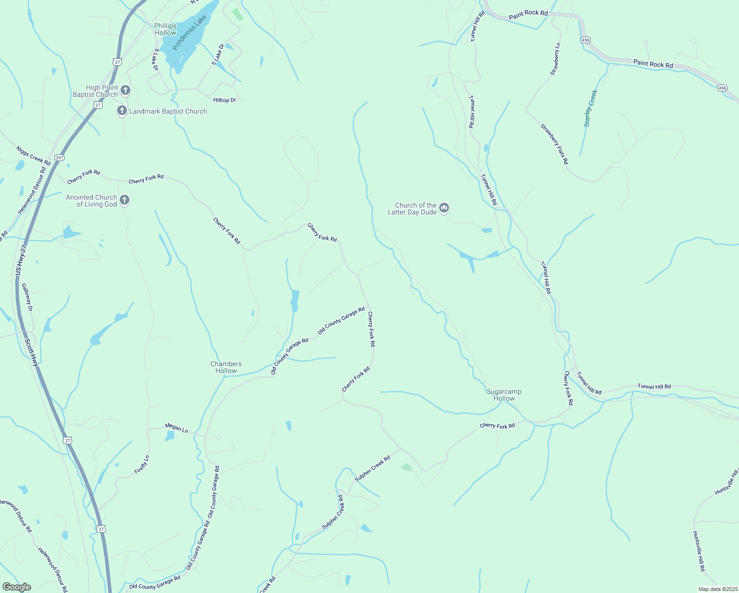 map of restaurants, bars, coffee shops, grocery stores, and more near 2059 Cherry Fork Road in Helenwood