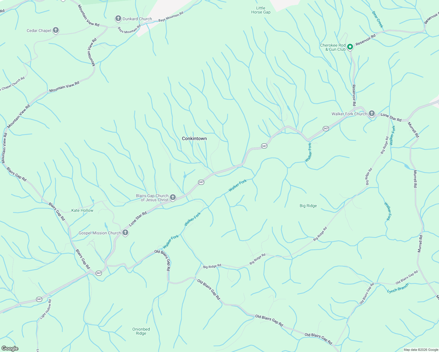 map of restaurants, bars, coffee shops, grocery stores, and more near 7077 Lone Star Road in Kingsport