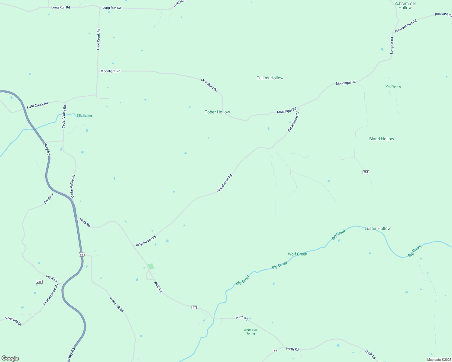 map of restaurants, bars, coffee shops, grocery stores, and more near Ridge Haven Road in Mammoth Spring