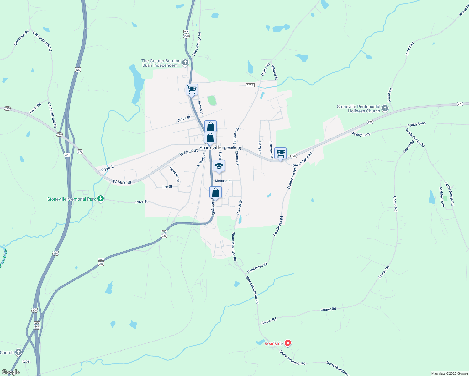 map of restaurants, bars, coffee shops, grocery stores, and more near 103 Glendale Street in Stoneville
