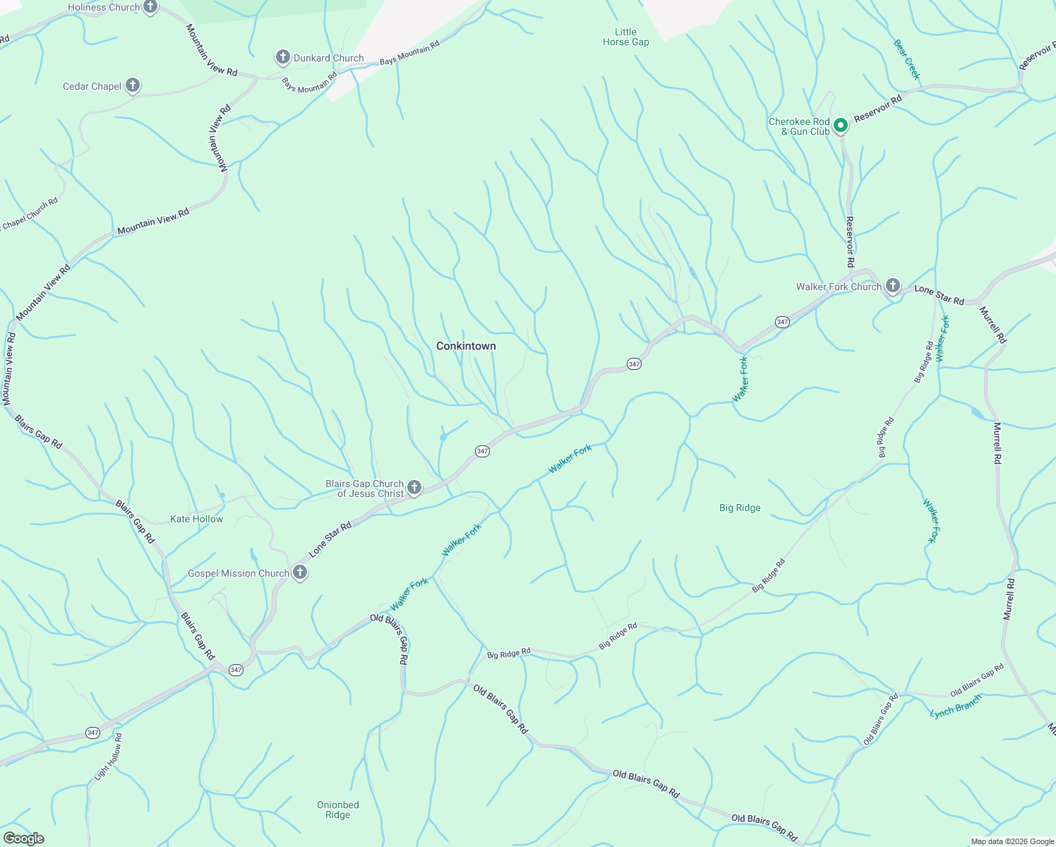 map of restaurants, bars, coffee shops, grocery stores, and more near 7077 Lone Star Road in Kingsport