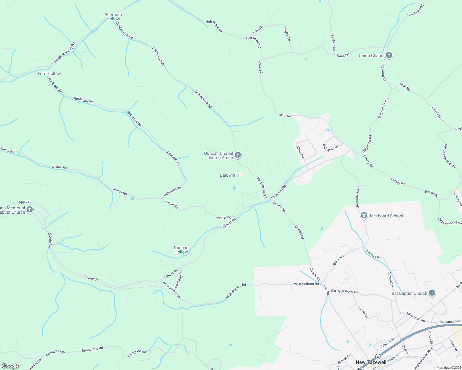 map of restaurants, bars, coffee shops, grocery stores, and more near in New Tazewell