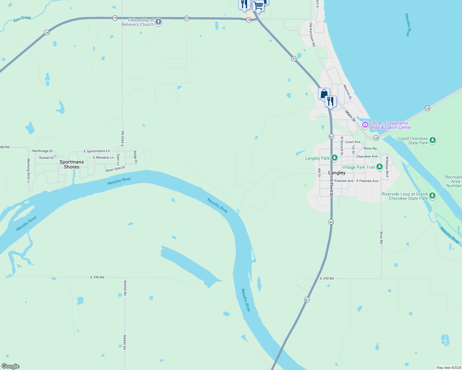 map of restaurants, bars, coffee shops, grocery stores, and more near 718 Maple Brook Lane in Vinita