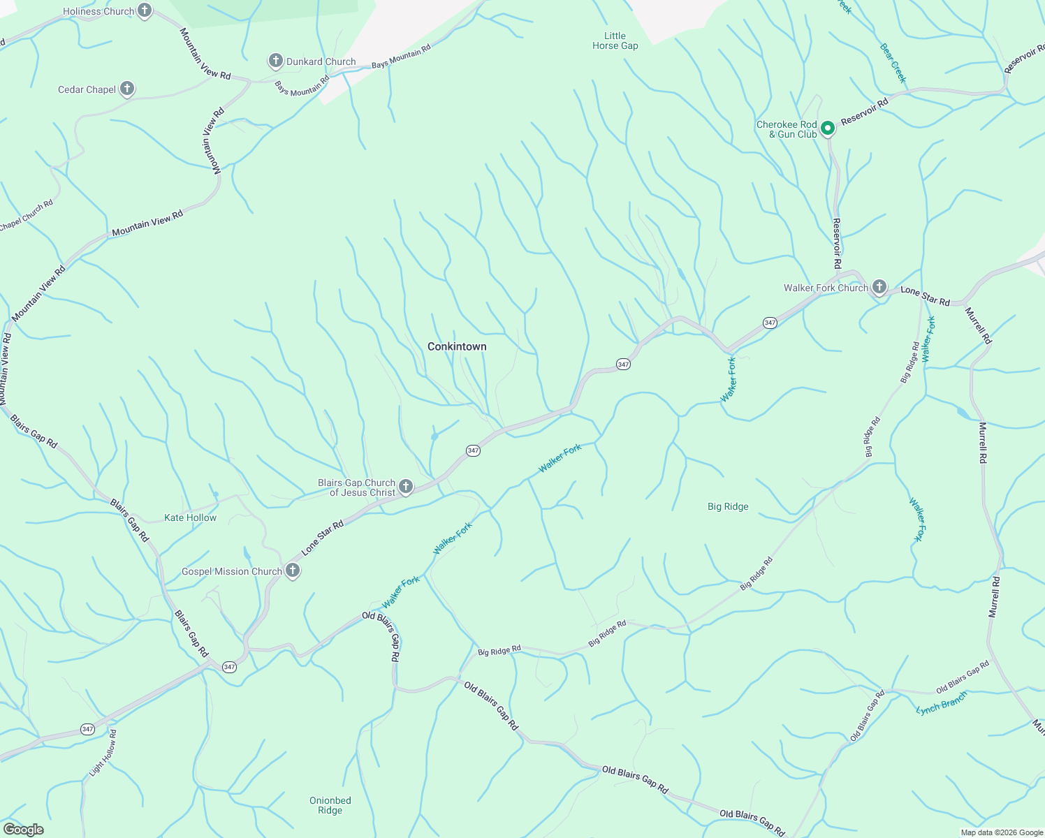 map of restaurants, bars, coffee shops, grocery stores, and more near 7077 Lone Star Road in Kingsport