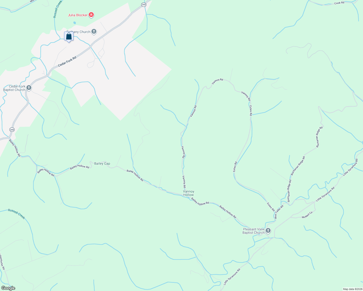 map of restaurants, bars, coffee shops, grocery stores, and more near 355 Vannoy Road in Tazewell