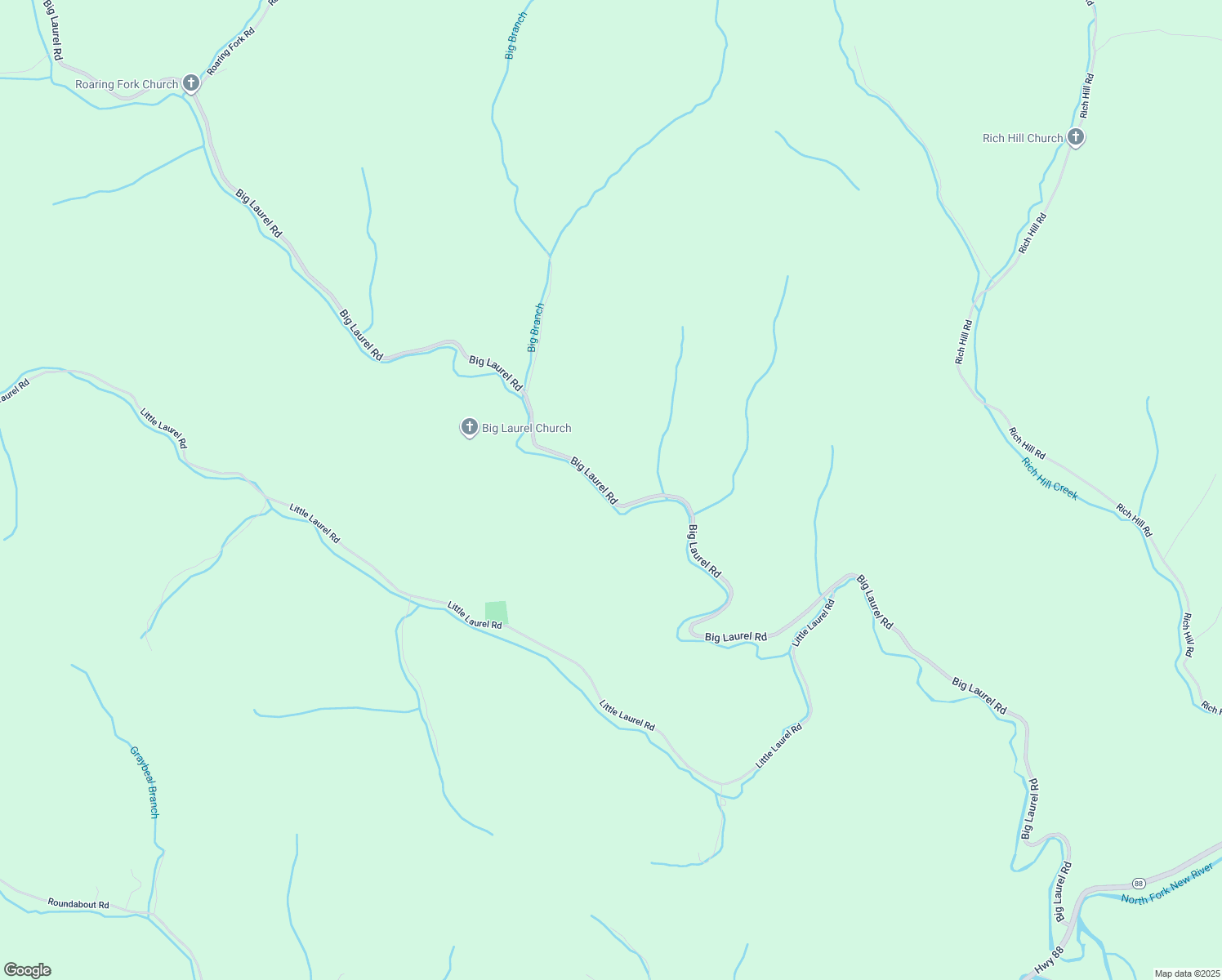 map of restaurants, bars, coffee shops, grocery stores, and more near 2842 Big Laurel Road in Creston
