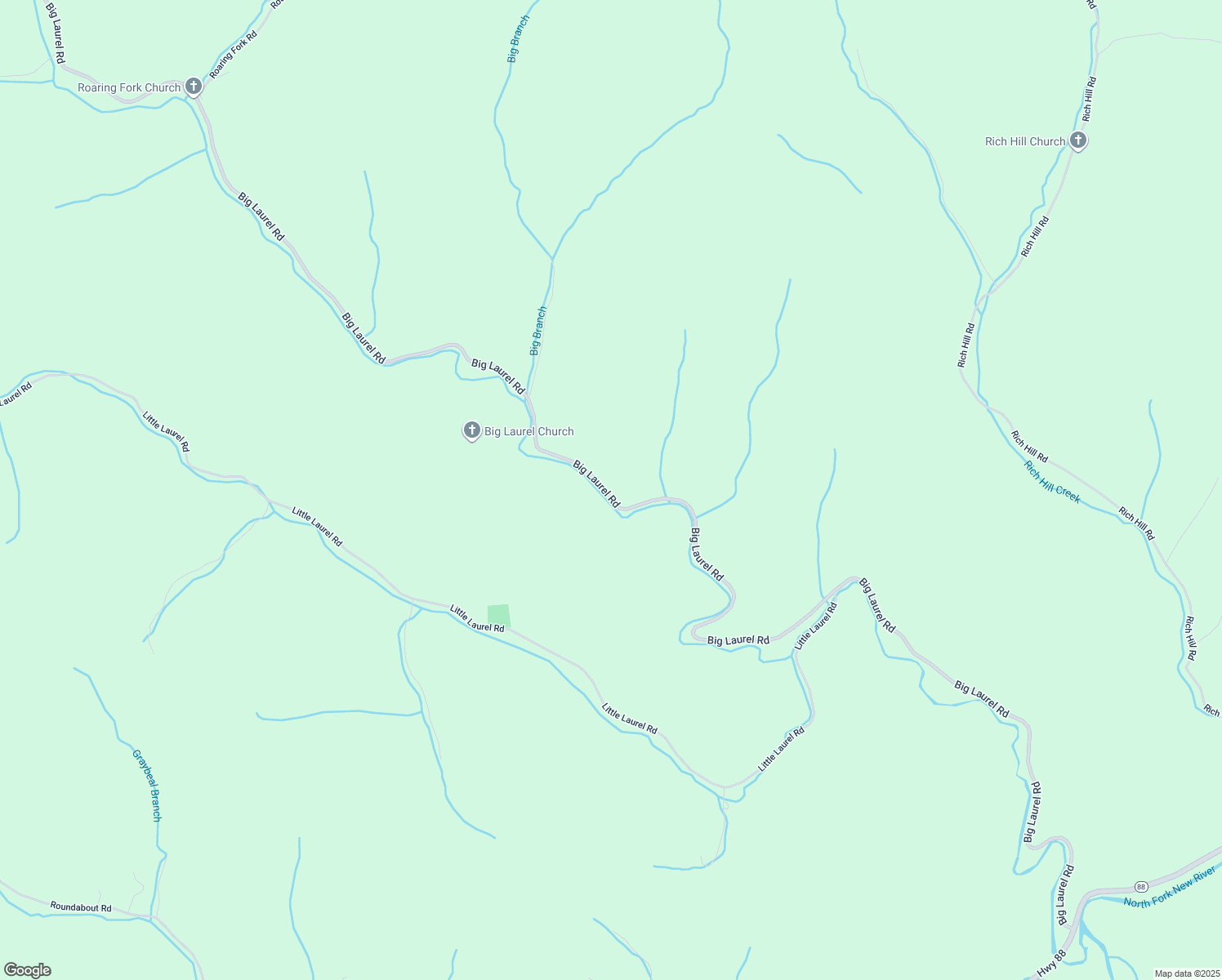 map of restaurants, bars, coffee shops, grocery stores, and more near 2842 Big Laurel Road in Creston