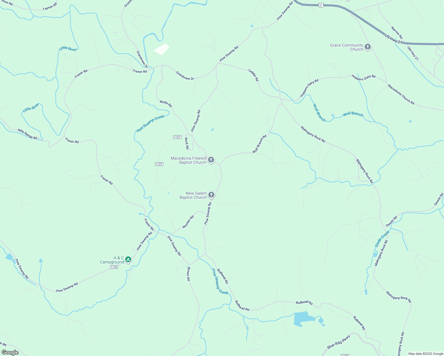 map of restaurants, bars, coffee shops, grocery stores, and more near State Road 1123 in Alleghany County