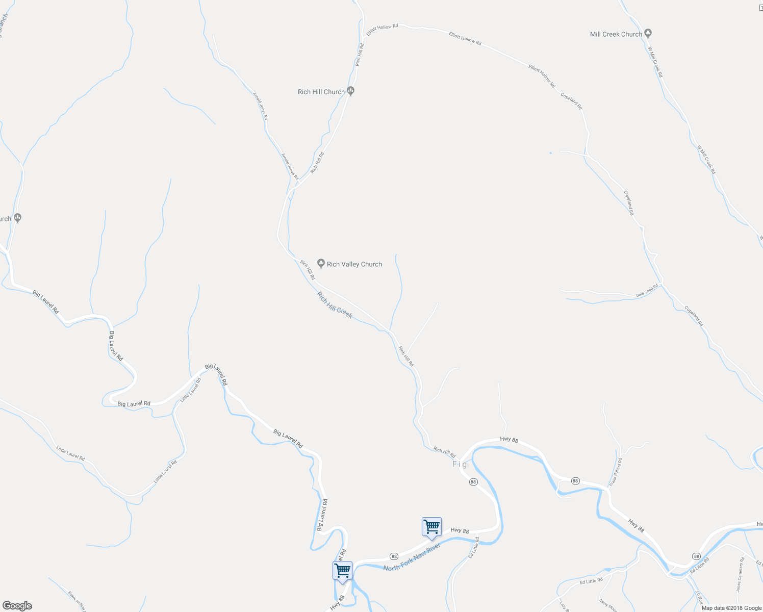 map of restaurants, bars, coffee shops, grocery stores, and more near 942 Rich Hill Road in Creston