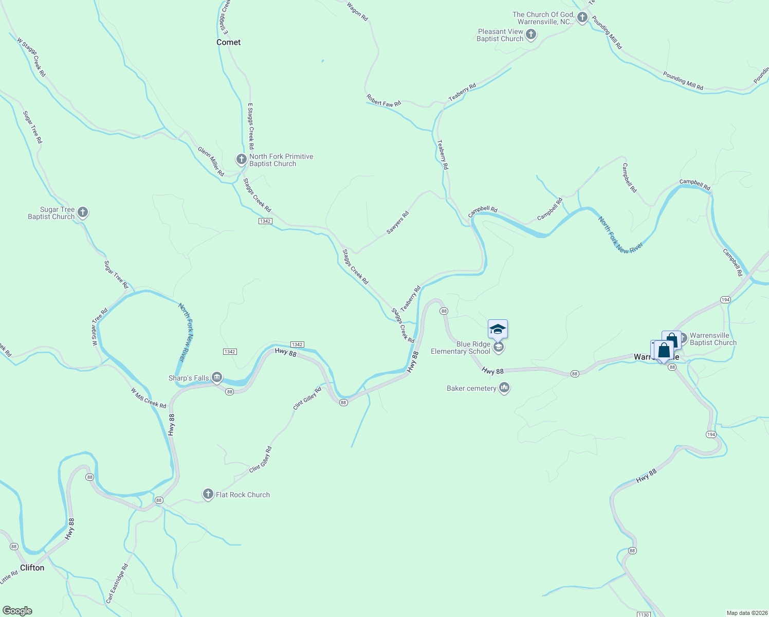 map of restaurants, bars, coffee shops, grocery stores, and more near 289 Staggs Creek Road in Warrensville