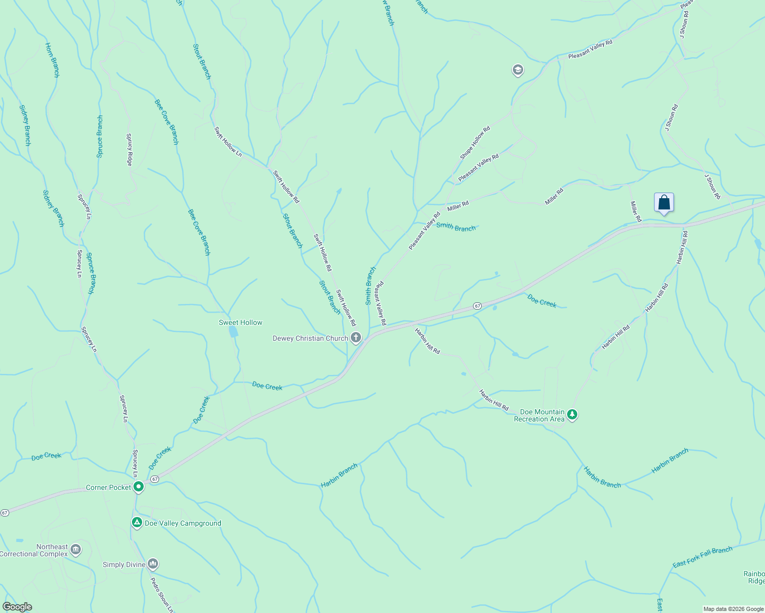 map of restaurants, bars, coffee shops, grocery stores, and more near 2711 Pleasant Valley Road in Mountain City