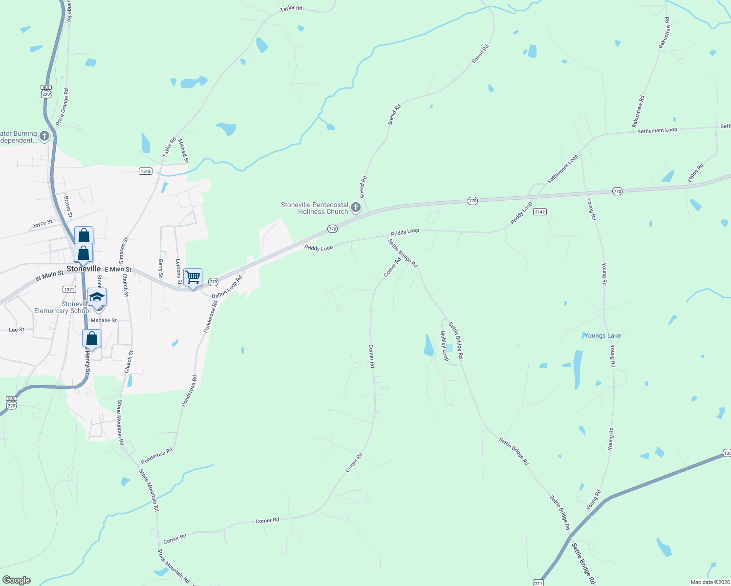 map of restaurants, bars, coffee shops, grocery stores, and more near 120 Derris Rd in Stoneville