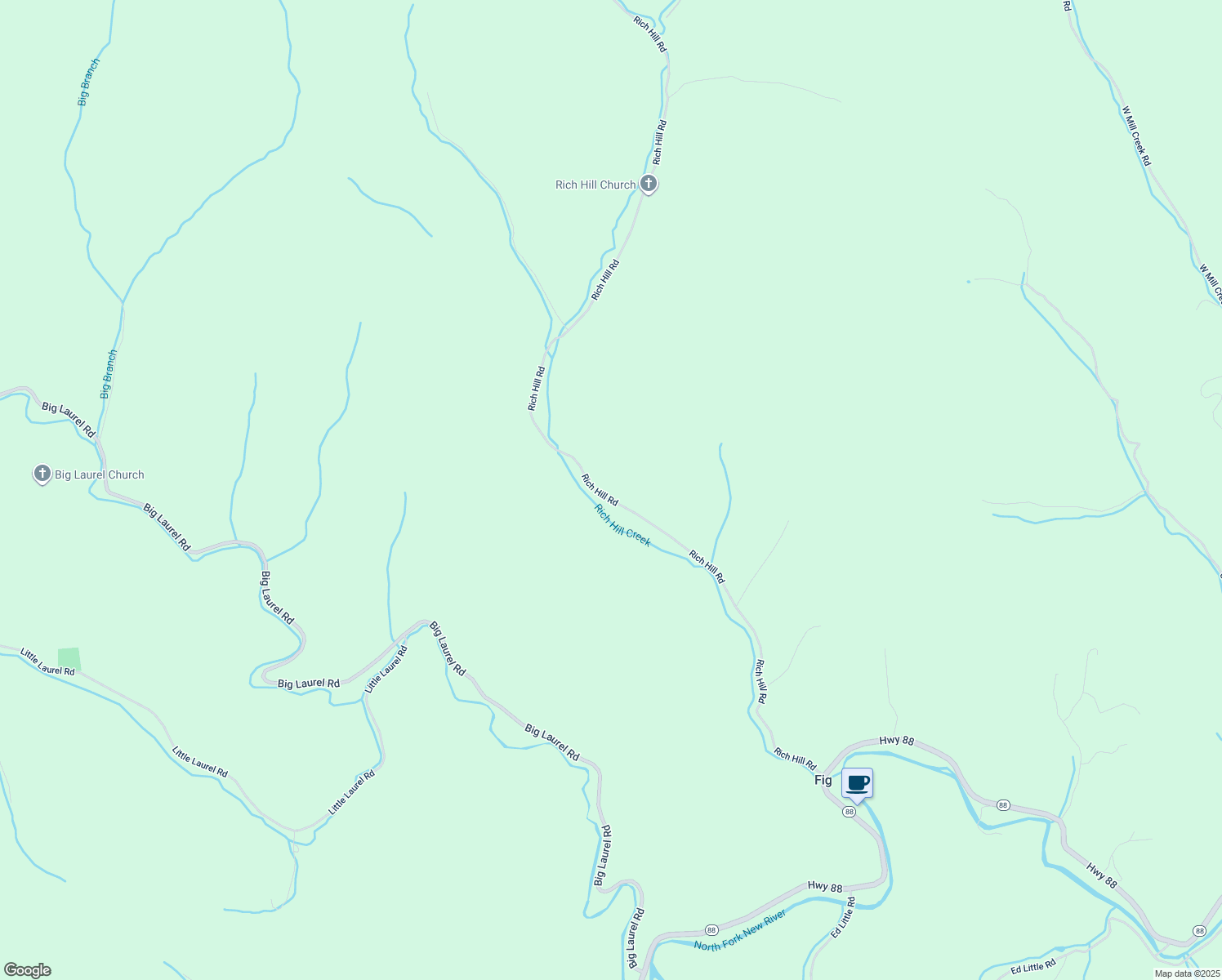 map of restaurants, bars, coffee shops, grocery stores, and more near 1220 Rich Hill Road in Creston