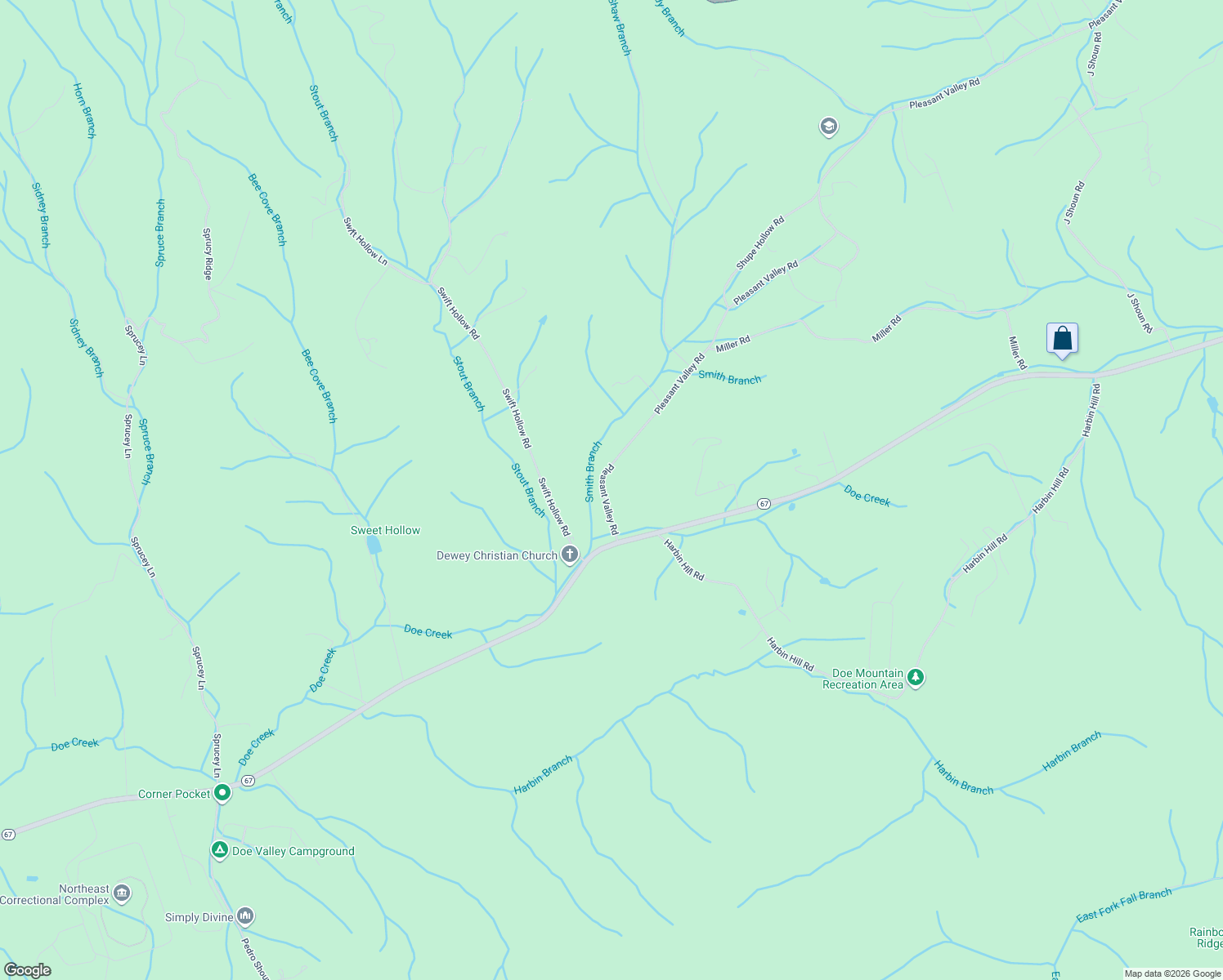 map of restaurants, bars, coffee shops, grocery stores, and more near 2711 Pleasant Valley Road in Mountain City