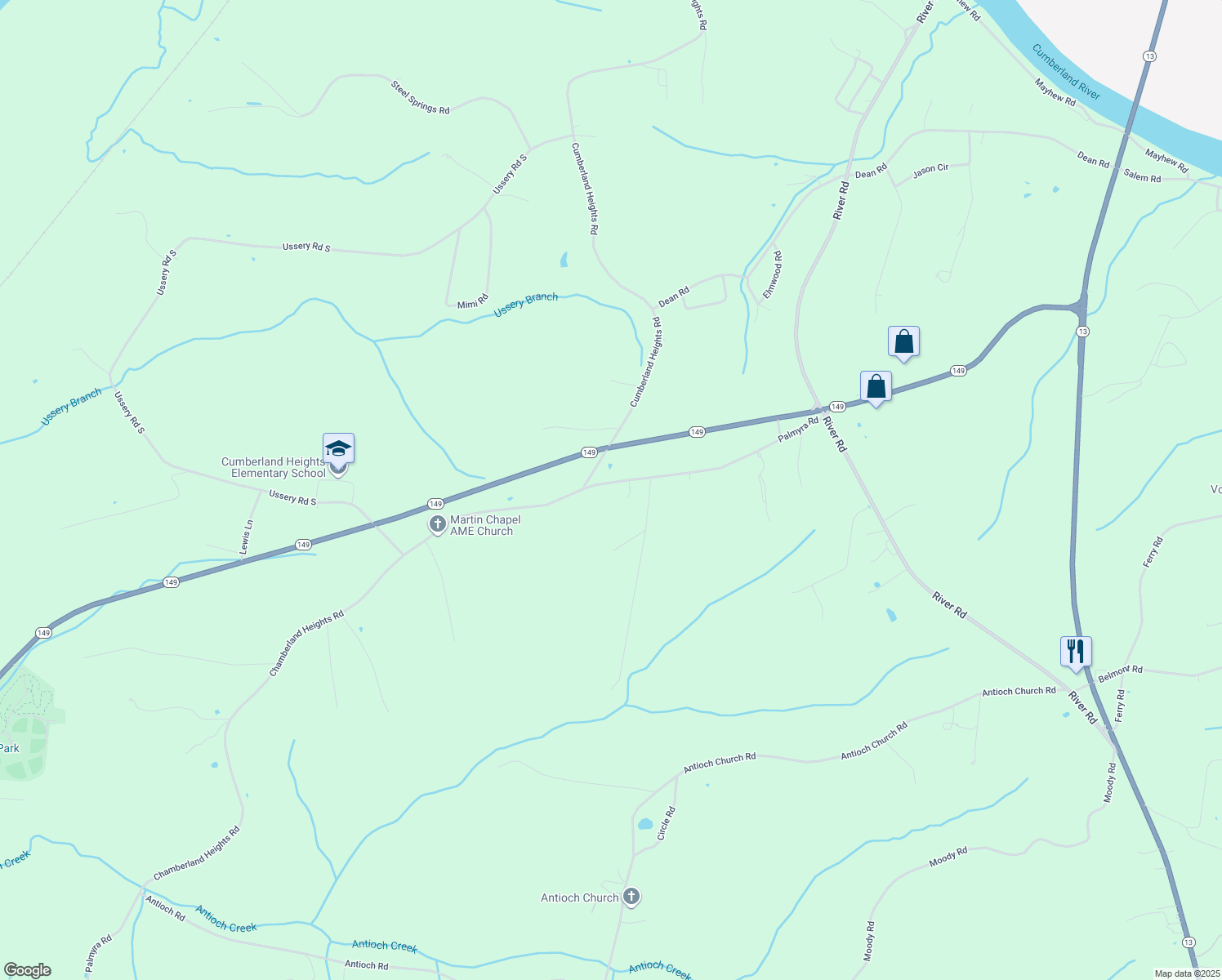map of restaurants, bars, coffee shops, grocery stores, and more near 672 Palmyra Road in Clarksville